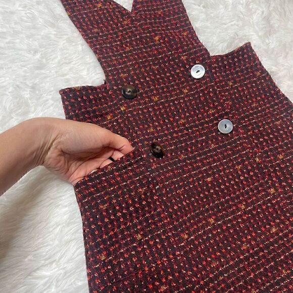 Zara Kids Red Tweed Overall Dress Skirt Size 10 Button Front Short Mini - Picture 5 of 8